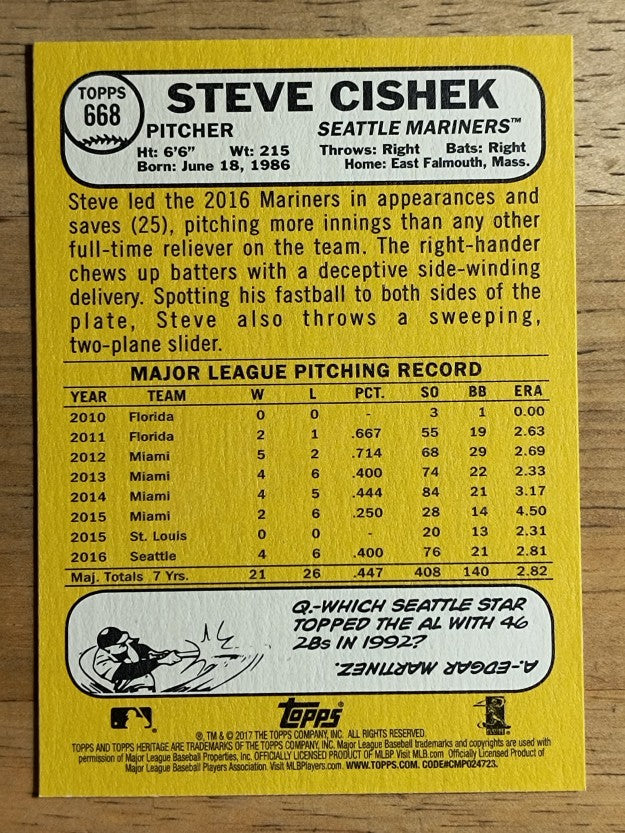 2017 Topps Heritage #668A Steve Cishek