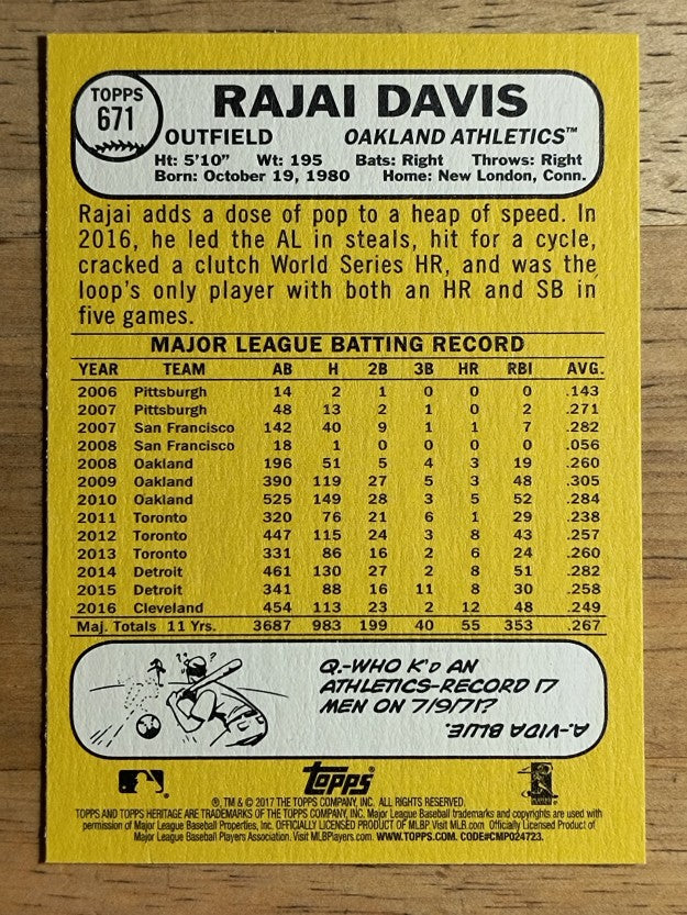 2017 Topps Heritage #671 Rajai Davis