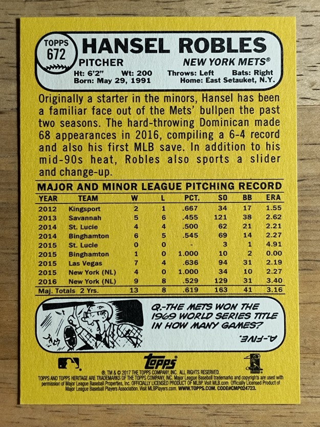 2017 Topps Heritage #672 Hansel Robles