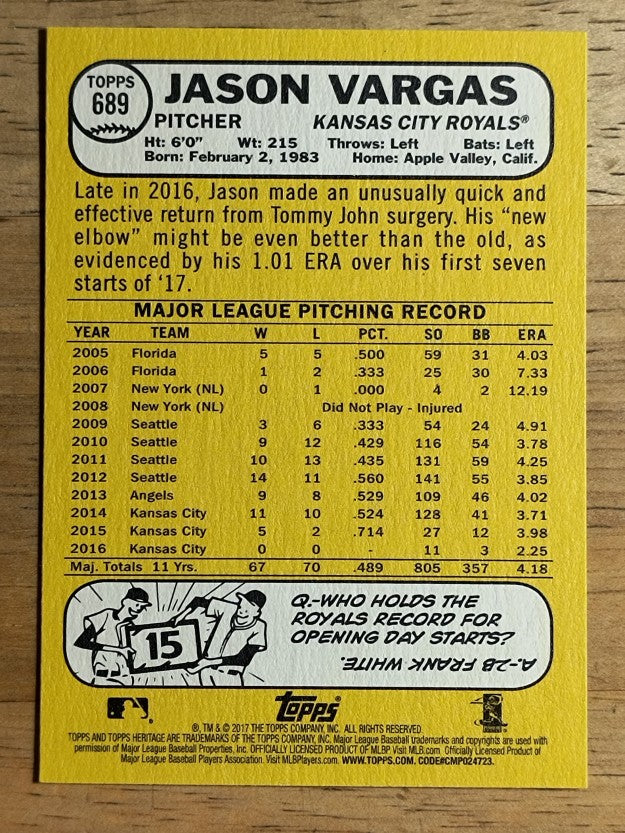 2017 Topps Heritage #689 Jason Vargas