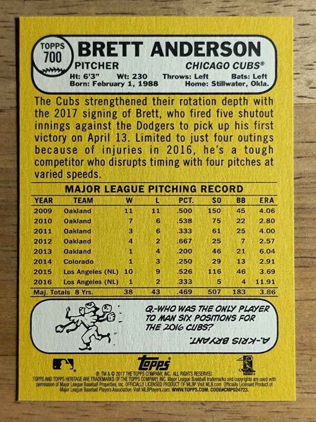 2017 Topps Heritage #700 Brett Anderson