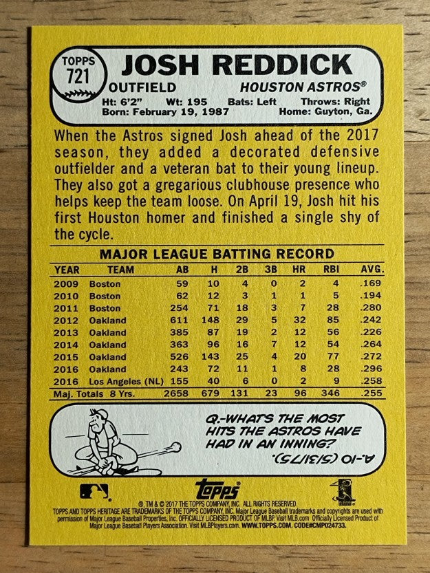 2017 Topps Heritage #721 Josh Reddick SP