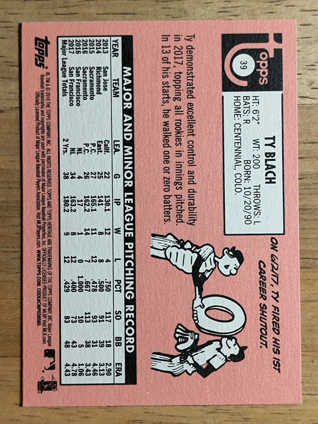 2018 Topps Heritage #39 Ty Blach