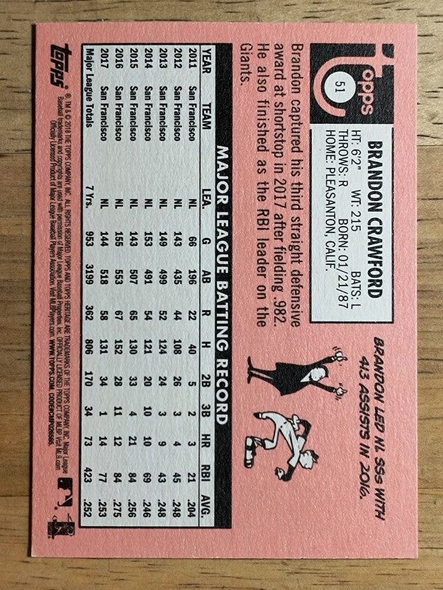 2018 Topps Heritage #51 Brandon Crawford