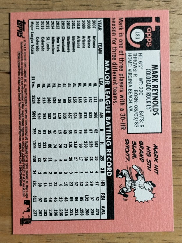 2018 Topps Heritage #181 Mark Reynolds