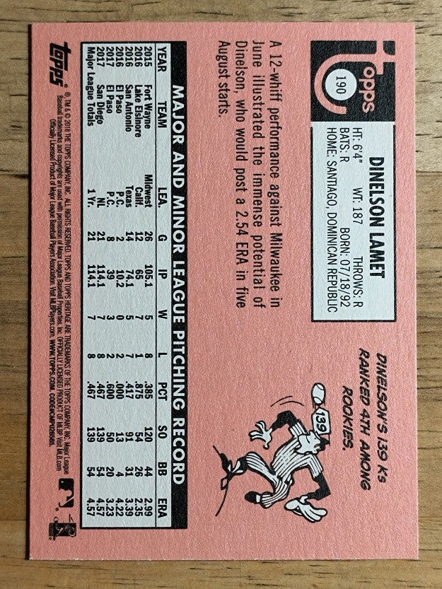 2018 Topps Heritage #190 Dinelson Lamet