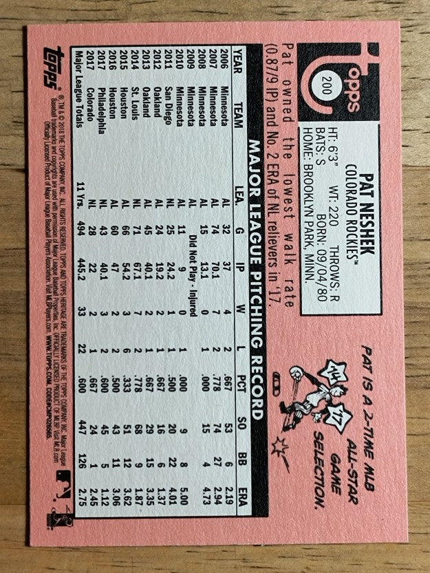 2018 Topps Heritage #200 Pat Neshek