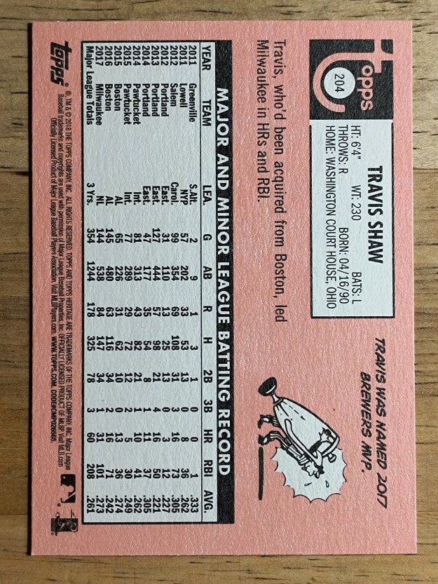 2018 Topps Heritage #204 Travis Shaw