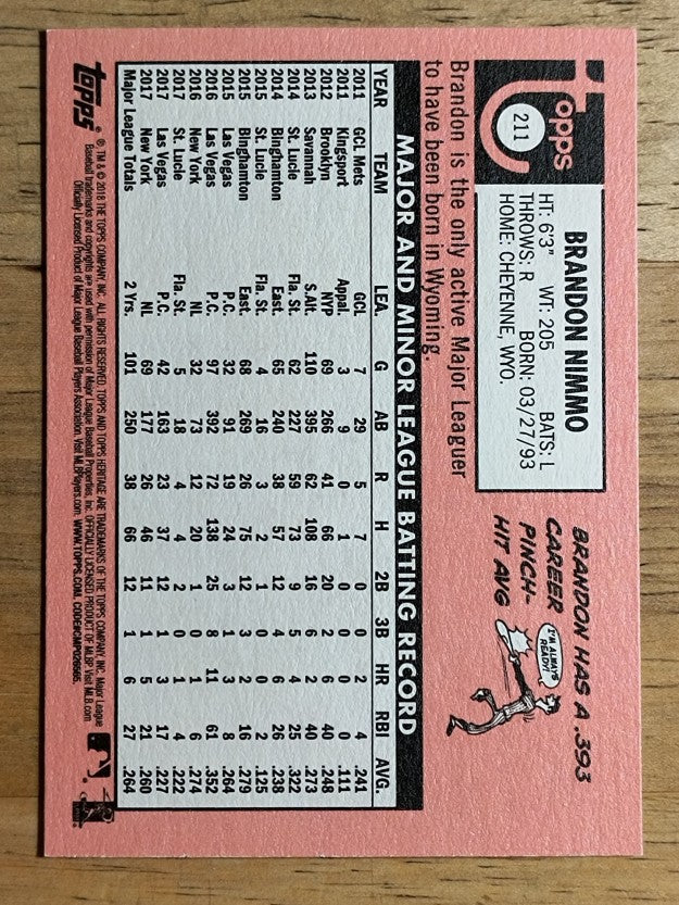 2018 Topps Heritage #211 Brandon Nimmo