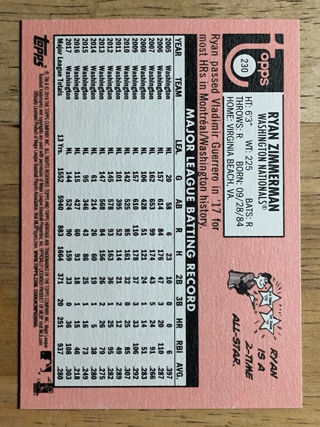 2018 Topps Heritage #230 Ryan Zimmerman