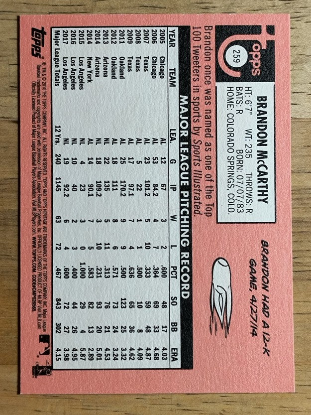 2018 Topps Heritage #259 Brandon McCarthy