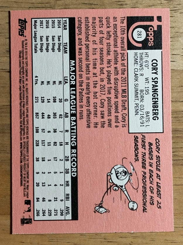 2018 Topps Heritage #281 Cory Spangenberg