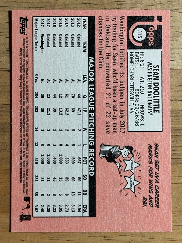 2018 Topps Heritage #315 Sean Doolittle