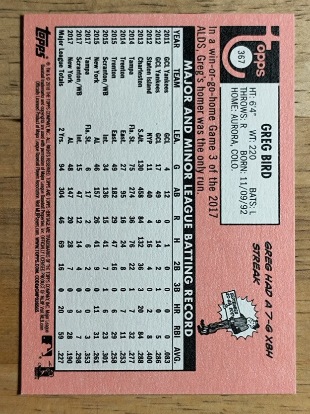 2018 Topps Heritage #367 Greg Bird