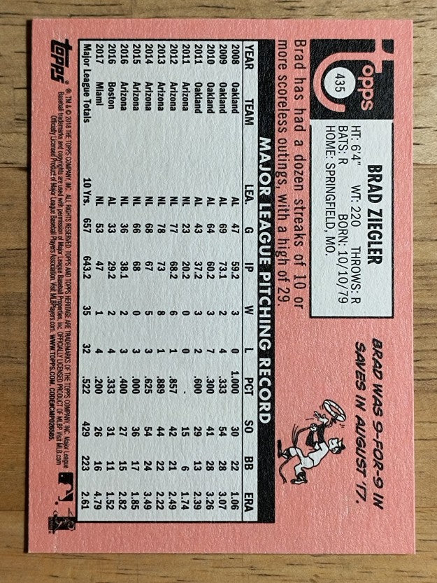 2018 Topps Heritage #435 Brad Ziegler SP
