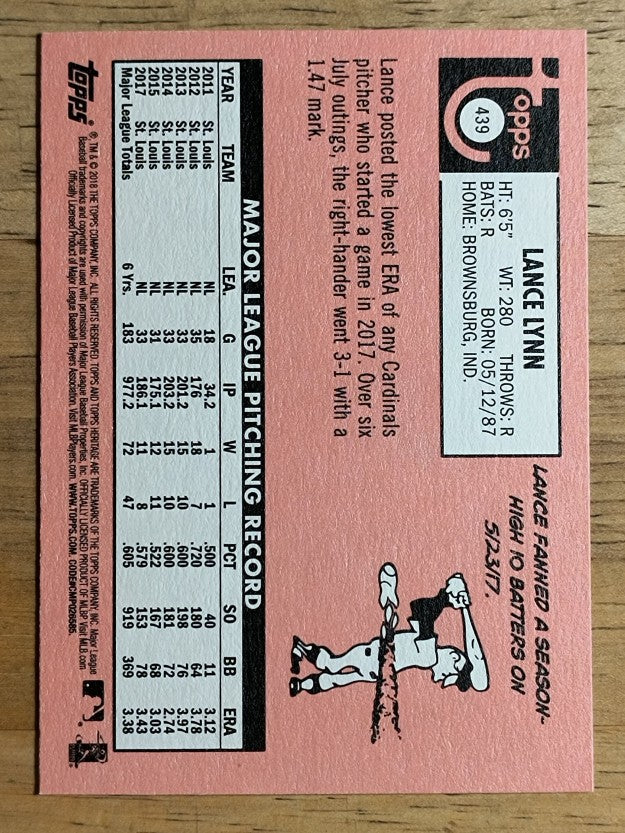 2018 Topps Heritage #439 Lance Lynn SP