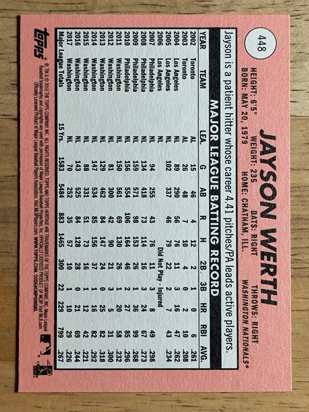 2018 Topps Heritage #448 Jayson Werth SP