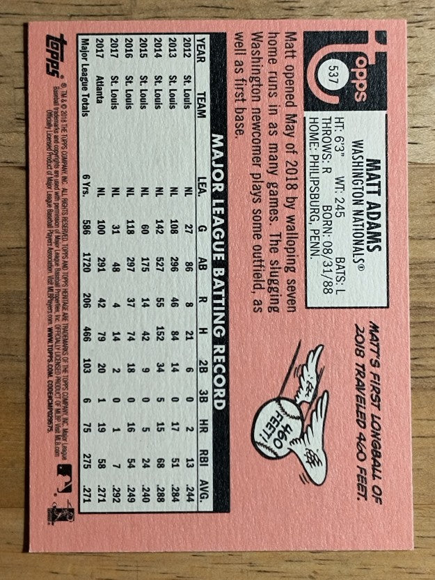2018 Topps Heritage #537 Matt Adams
