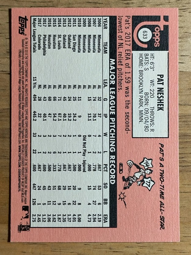 2018 Topps Heritage #633 Pat Neshek