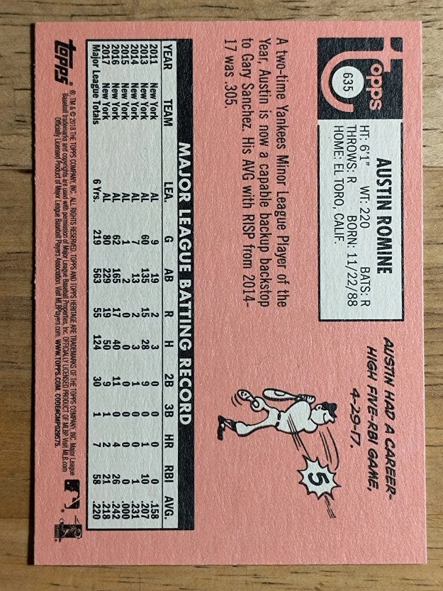2018 Topps Heritage #635 Austin Romine
