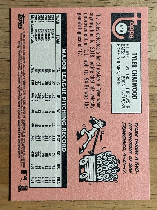 2018 Topps Heritage #649 Tyler Chatwood