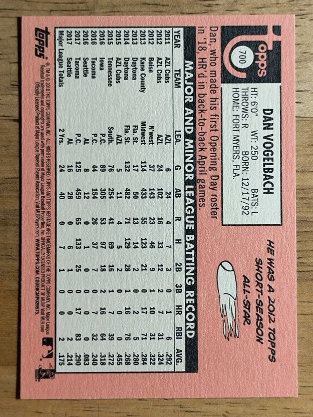 2018 Topps Heritage #700 Dan Vogelbach