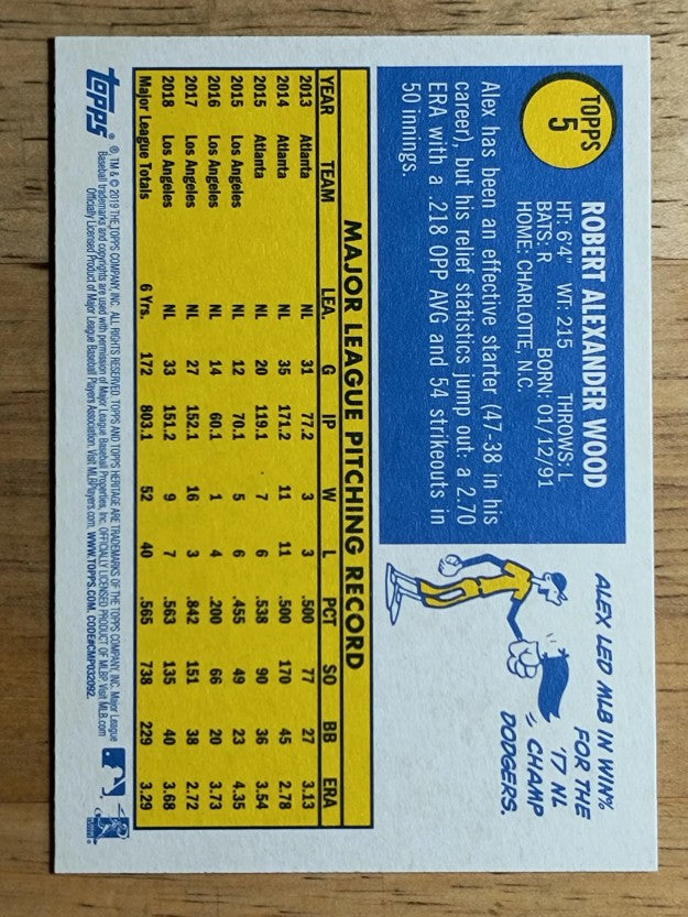2019 Topps Heritage #5 Alex Wood
