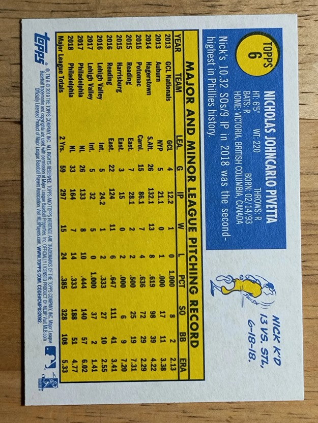 2019 Topps Heritage #6 Nick Pivetta