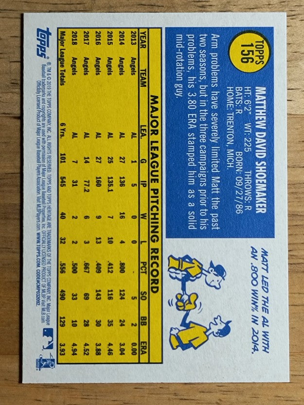 2019 Topps Heritage #156 Matt Shoemaker