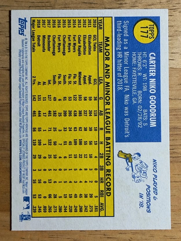 2019 Topps Heritage #177 Niko Goodrum