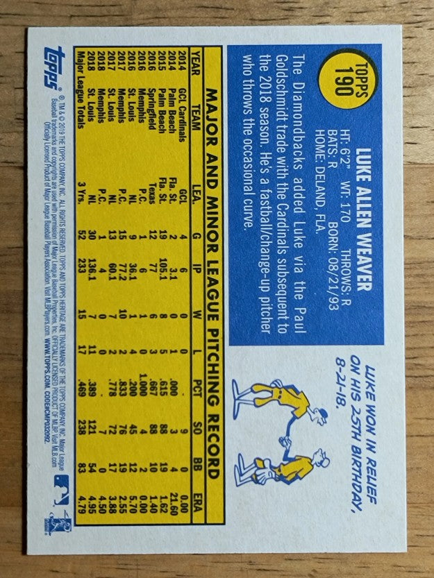 2019 Topps Heritage #190 Luke Weaver