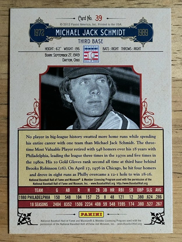 2012 Panini Cooperstown #39 Mike Schmidt