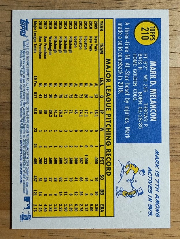 2019 Topps Heritage #210 Mark Melancon