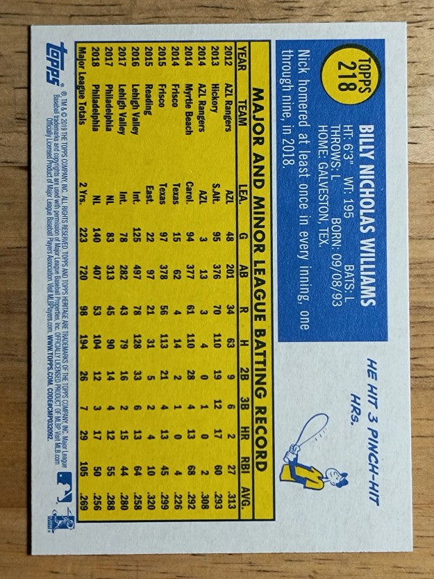 2019 Topps Heritage #218 Nick Williams