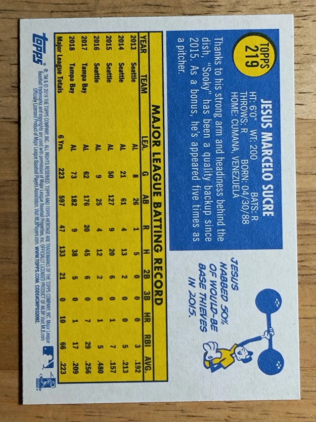 2019 Topps Heritage #219 Jesus Sucre RC