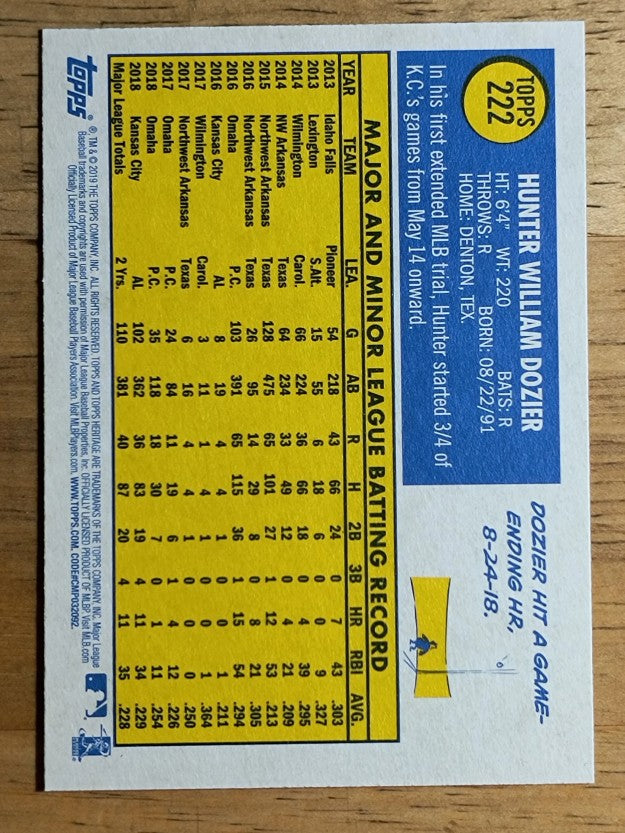 2019 Topps Heritage #222 Hunter Dozier