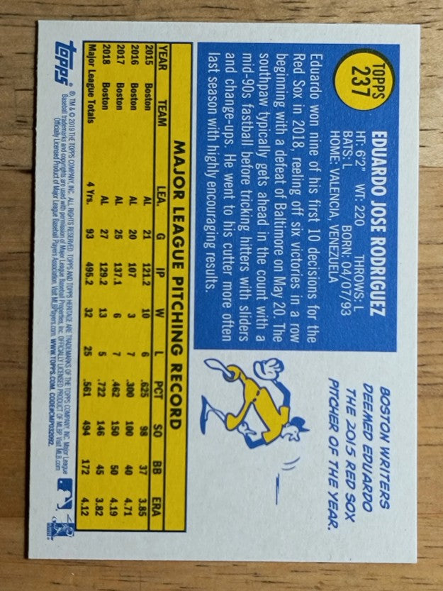 2019 Topps Heritage #237 Eduardo Rodriguez
