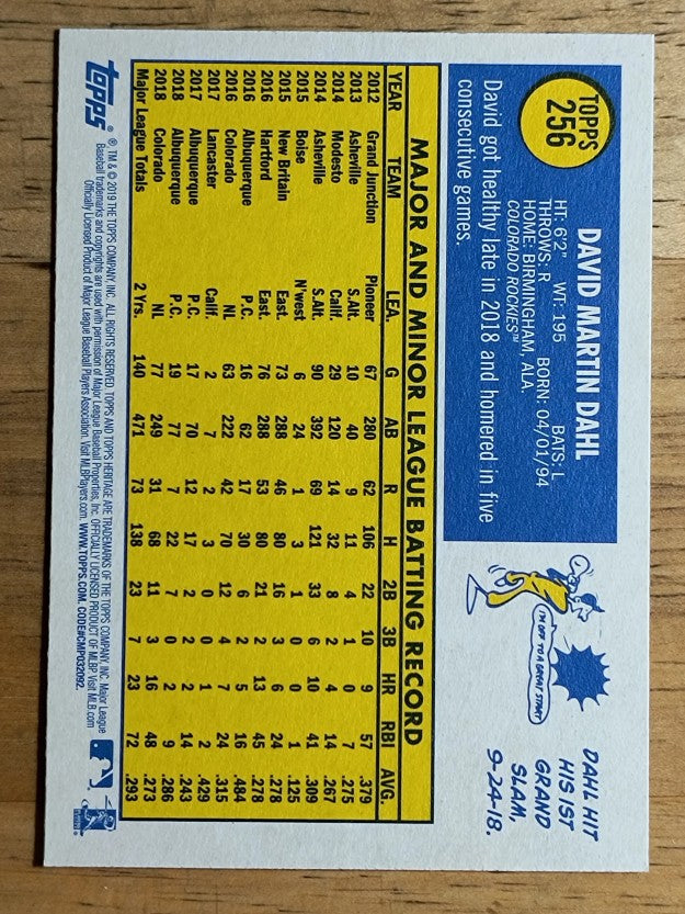 2019 Topps Heritage #256 David Dahl