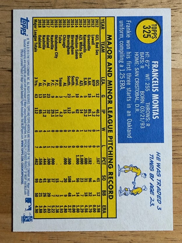 2019 Topps Heritage #325 Frankie Montas