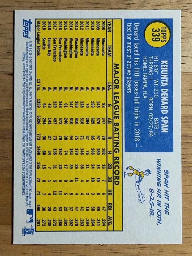 2019 Topps Heritage #339 Denard Span