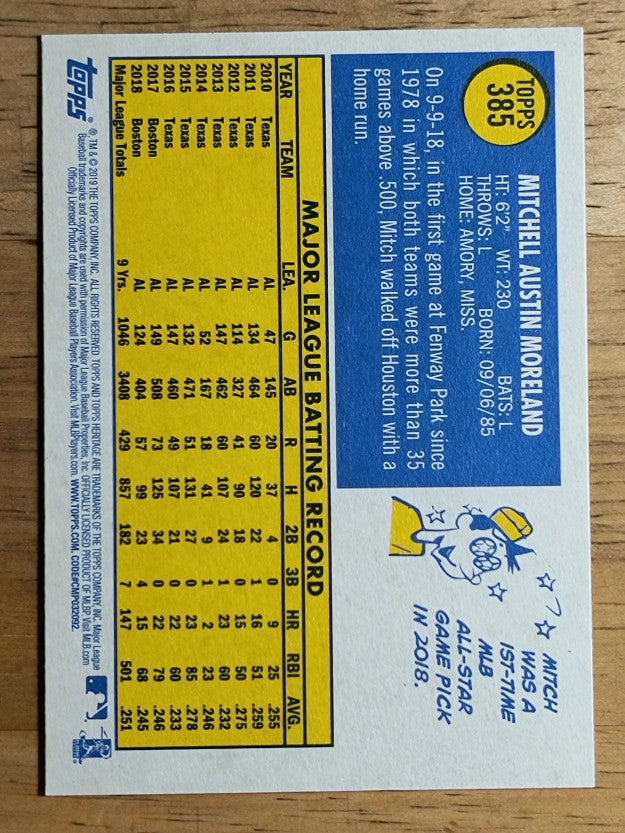 2019 Topps Heritage #385 Mitch Moreland