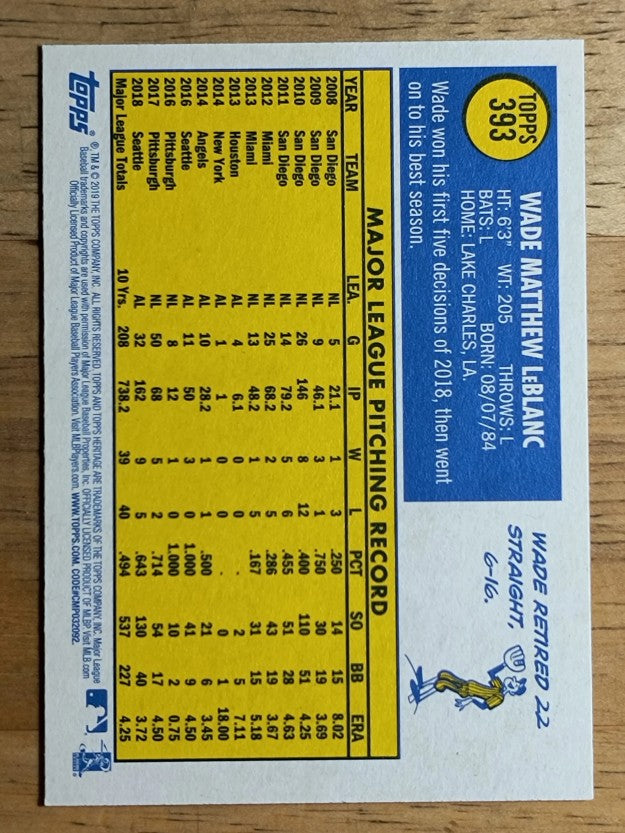 2019 Topps Heritage #393 Wade LeBlanc