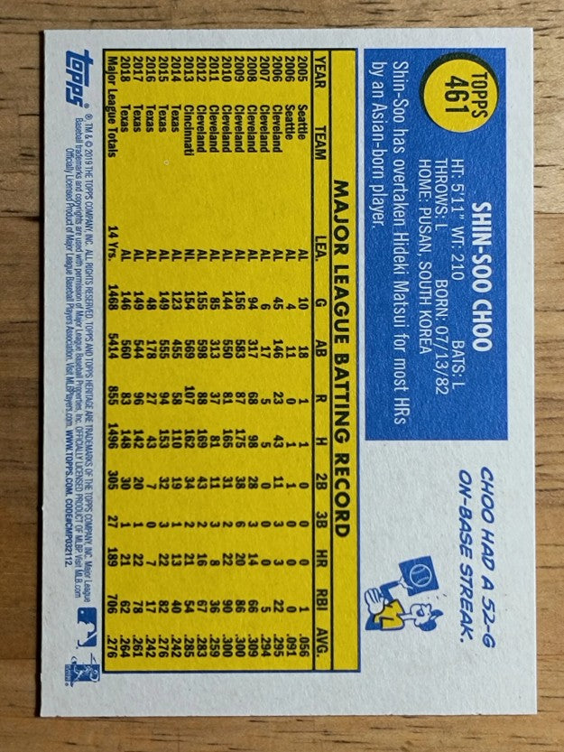 2019 Topps Heritage #461 Shin-Soo Choo SP