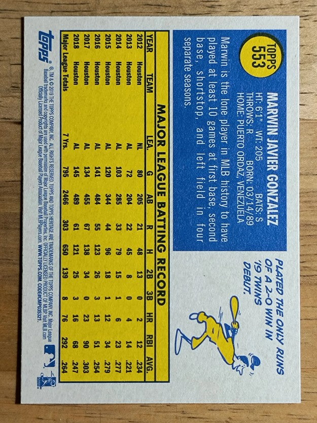 2019 Topps Heritage #553 Marwin Gonzalez