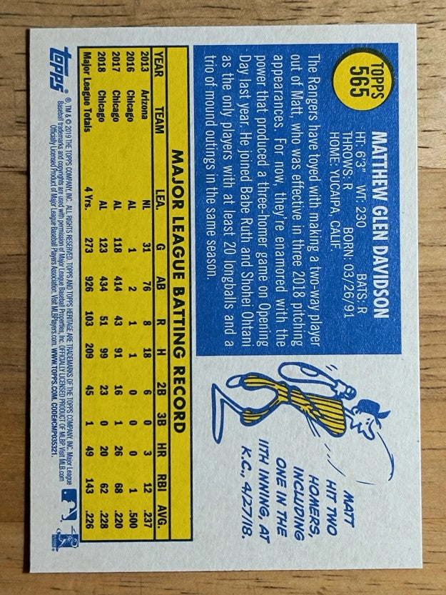 2019 Topps Heritage #565 Matt Davidson