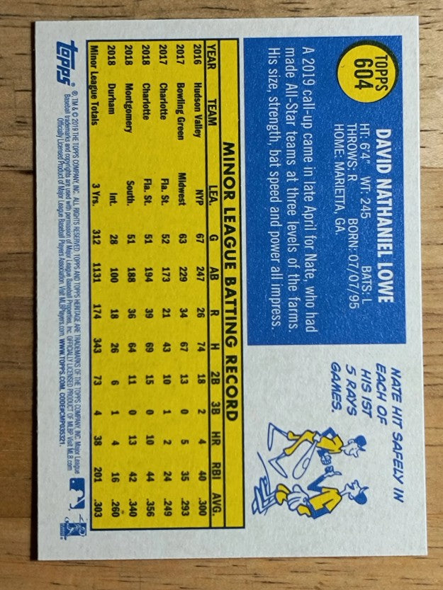 2019 Topps Heritage #604 Nate Lowe RC