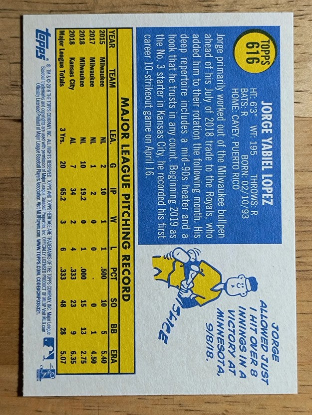 2019 Topps Heritage #616 Jorge Lopez