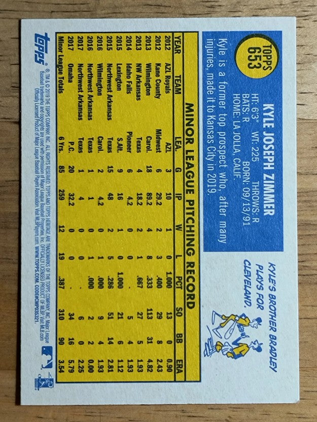2019 Topps Heritage #653 Kyle Zimmer RC