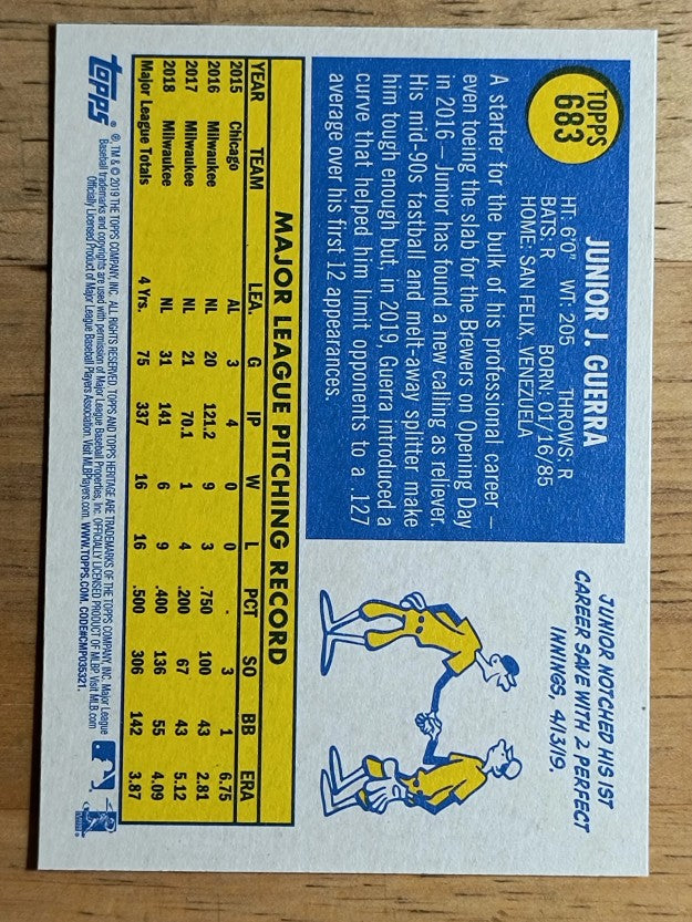 2019 Topps Heritage #683 Junior Guerra