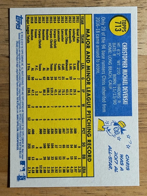 2019 Topps Heritage #713 Chris Devenski SP